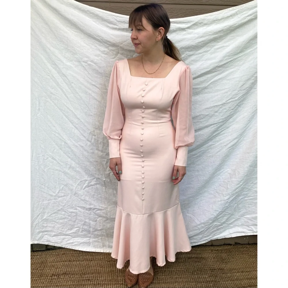 Vintage style Pink fitted mermaid dress_14